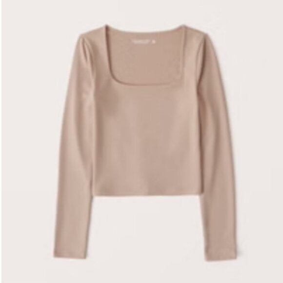 abercrombie seamless long sleeve tan beige xs soft fitted square neck shirt top - Picture 5 of 5